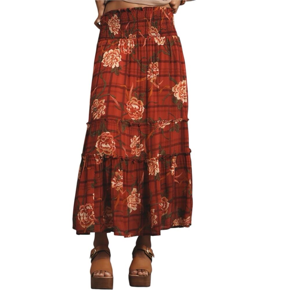 Banjanan Paula Midi Skirt Ruched Waist Crepe Floral Sz S